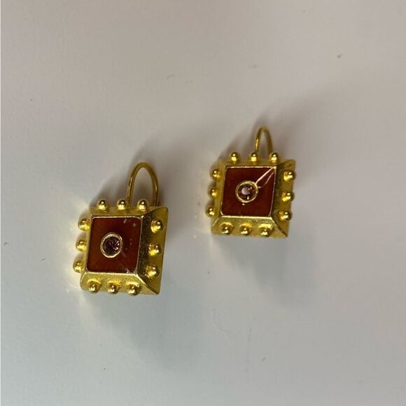 Caramel Enamel & Gold Earrings - Picture 2 of 2